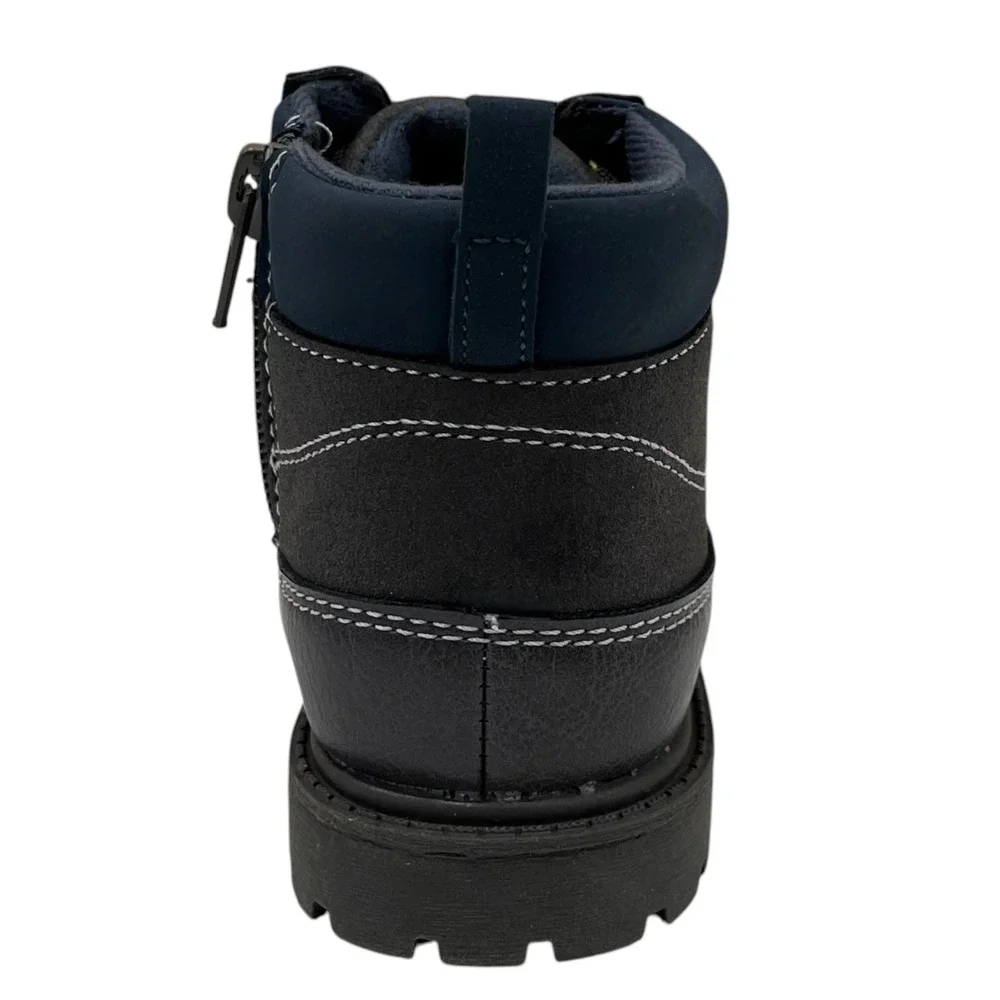 Carter's Little Boy's Trail Hiking Ankle Boots Size 11 Gray Navy Blue Side Zip